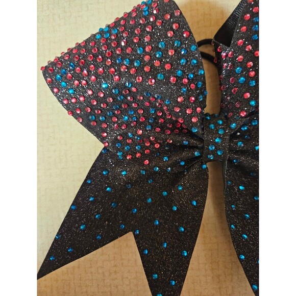 Cheerleading Bows Sparkly Rhinestone Black Pink Blue - Picture 2 of 2